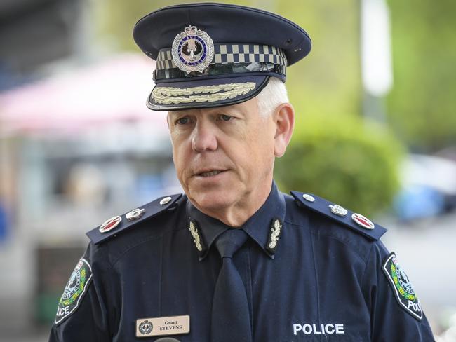 Wednesday SEPTEMBER 20 2023 Police Commissioner Grant Stevens at a press conference outside 5AA building. Picture:  Roy VanDerVegt