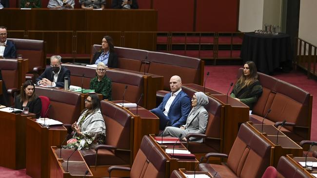 Senator Fatima Payman was initially suspended for the rest of the sitting fortnight after crossing the floor to support the Greens’ motion to recognise Palestine as a state. Picture: NewsWire / Martin Ollman