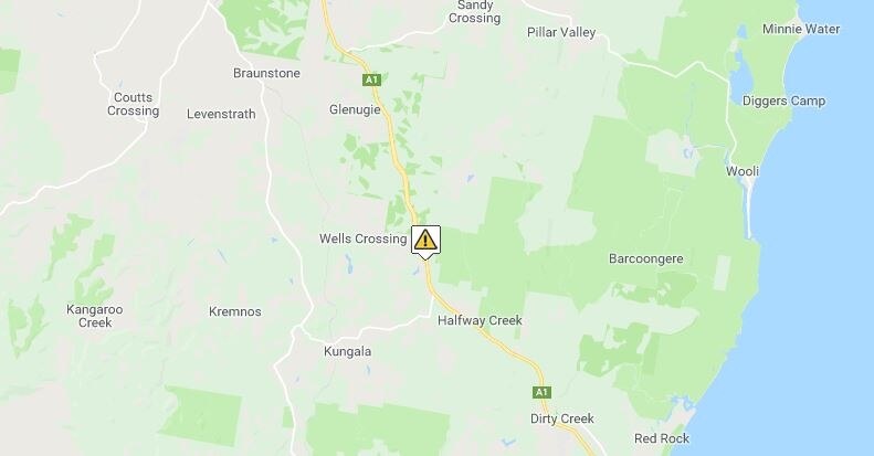 Live Traffic NSW map of Halfway Creek collision, 500m south of Parker Rd. Picture: Live Traffic NSW