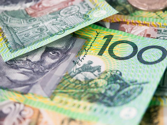 Dollar australian bank notes and coins for money concept, cash generic