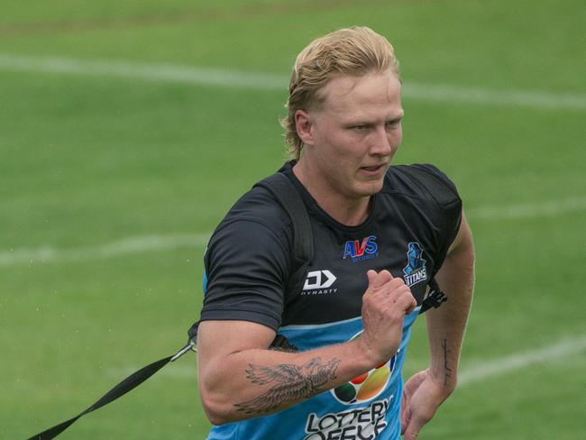 Union recruit Carter Gordon as the Gold Coast Titans commence training for the 2025 season .Picture: Glenn Campbell