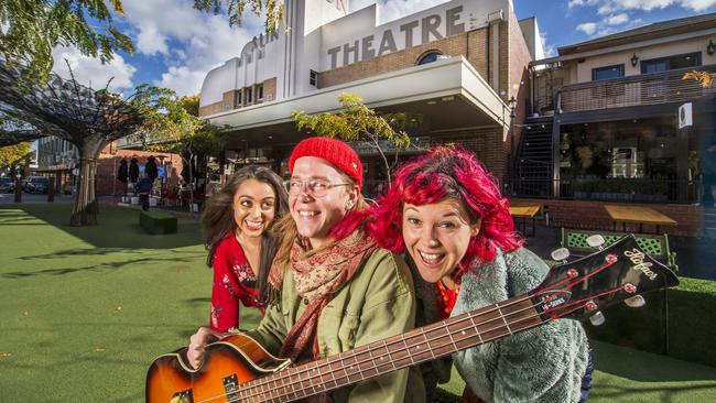 Band members from WVR BVBY outside the Sun Theatre in Yarraville. Picture: Rob Leeson