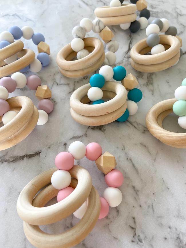 Homemade rattle ring teethers from Everly Lane by Dani Watts.