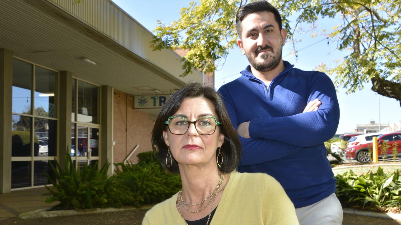 Concerned by CatholicCare's loss of funding for the Toowoomba Refugee and Migrant Support (TRAMS) service and its impacts on the city's Yazidi community are case worker-in-training Nayif Rasho and CatholicCare CEO Kate Venables.