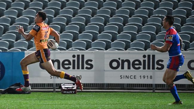 Xavier Coates in full flight for the Broncos. Picture: Grant Trouville/NRL Photos