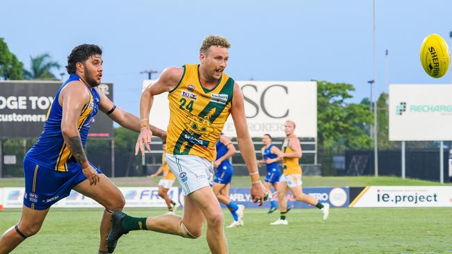 Jackson Calder kicked seven goals for St Mary's against Wanderers in Round 4 of the 2023-24 NTFL season. Picture: AFLNT Media