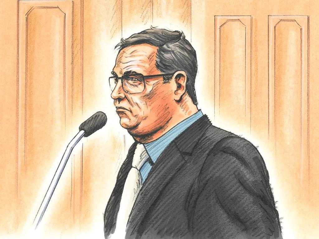 A court sketch of Greg Lynn in the witness box. Picture: Paul Tyquin