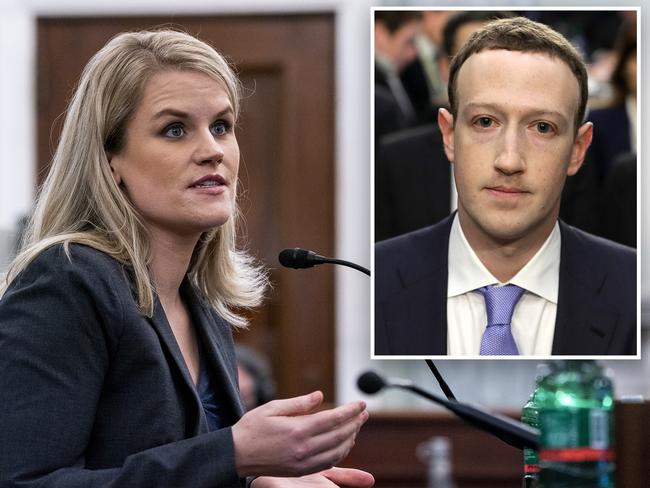 Meta whistleblower Frances Haugen and Mark Zuckerberg.