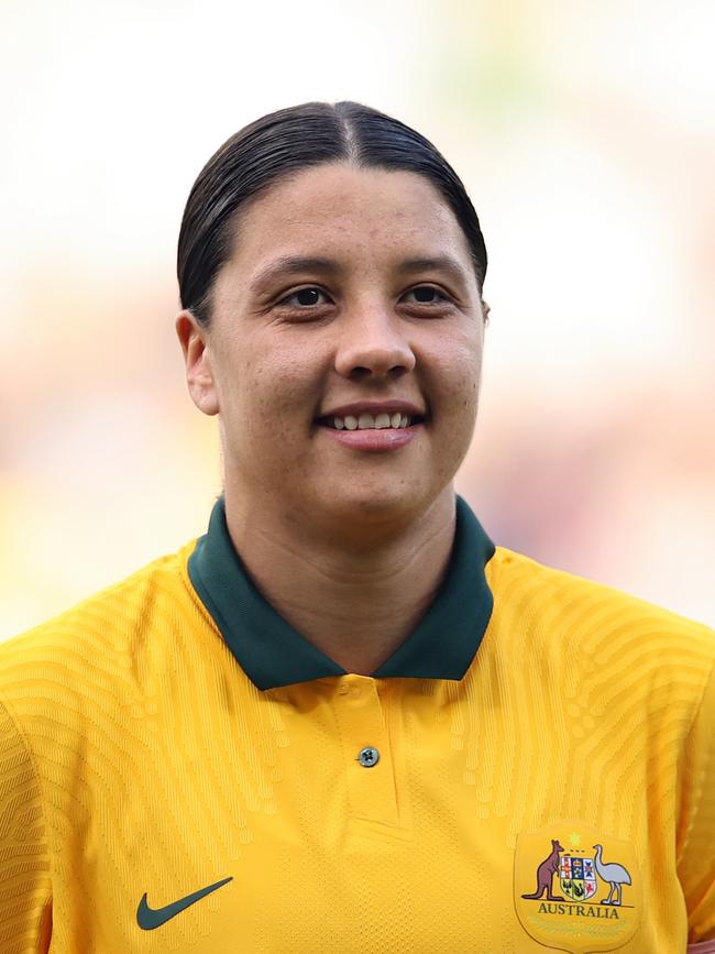 Sam Kerr ahead of the Cup of Nations Match between Australian Matildas and Spain in February. Picture: Brendon Thorne/Getty