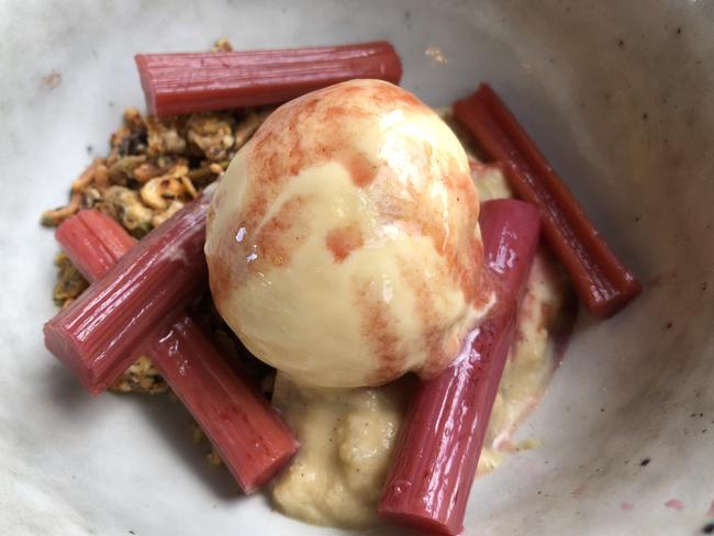 Rhubarb and granola at Victor's Place