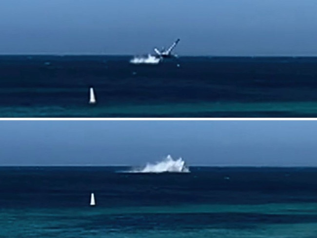 The seaplane crashing off Rottnest Island on takeoff.