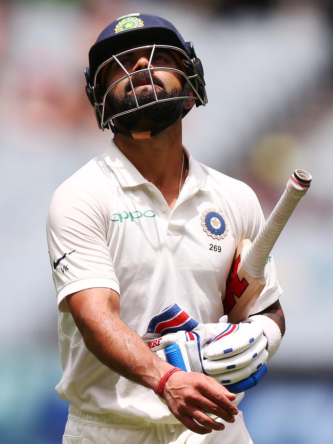 Virat Kohli looks dejected after his dismissal. Picture: Getty