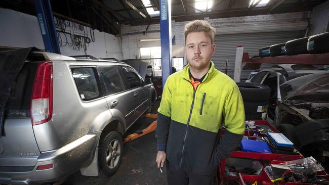 Tasman Highway will be closed from Friday for around a month making it difficult to access the towns of Triabunna and Orford, J &amp; N Car Care mechanic Zachery McEwan who lives at Midway Point and travels to Triabunna for work. Picture: Chris Kidd