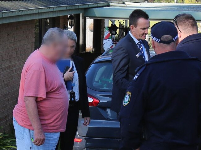 Former northern beaches baseball coach Stuart Mould, 70, with Northern Beaches detectives after his arrest at his home in Sanctuary Point, on the NSW South Coast. Picture: NSW Police