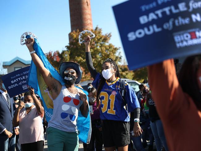 Supporters celebrate Joe Biden’s win in Wilmington, Delaware. Picture: AFP.