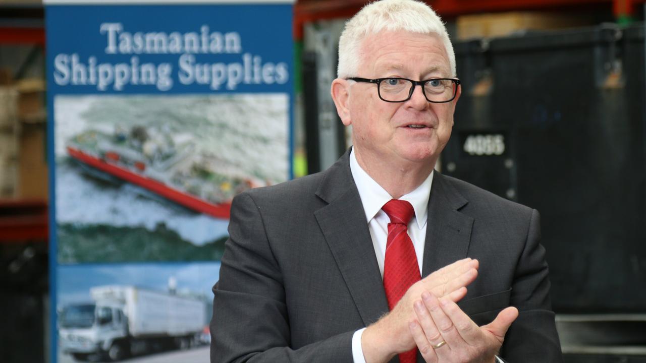 TT-Line's Managing Director Bernard Dwyer speaks to the media at Tasmanian Shipping Supplies in Hobart on Wednesday, March 22, 2023.