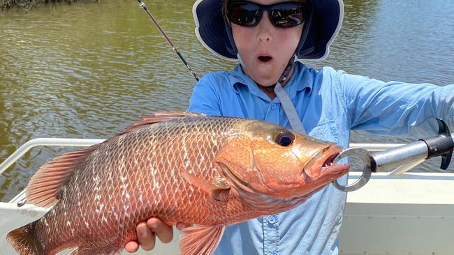 Louie Danby was rapt with his terrific mangrove jack. Picture: Supplied