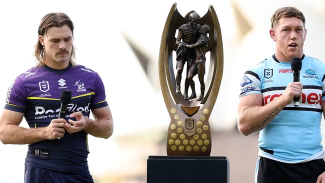 Ryan Papenhuyzen and Cameron McInnes will square off in week 1 of the NRL finals. Picture: Mark Metcalfe/Getty Images