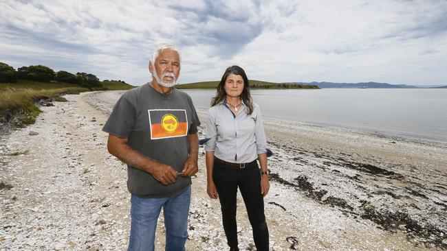 Aboriginal Heritage community member Rocky Sainty and South Arm resident, Robyn McNicol are pictured at the Arm End Recreational Reserve site near Opposum Bay in 2018. PICTURE: MATT THOMPSON