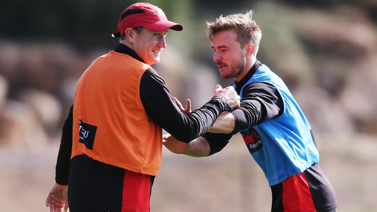 John Worsfold wrestles with Martin Gleeson at a training session this year.