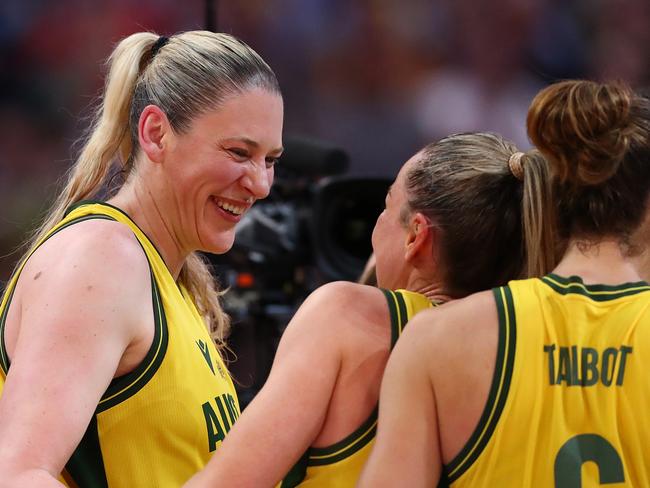 SYDNEY, AUSTRALIA - OCTOBER 01: Lauren Jackson of Australia reacts after playing her final Opals game during the 2022 FIBA Women's Basketball World Cup 3rd place match between Canada and Australia at Sydney Superdome, on October 01, 2022, in Sydney, Australia. (Photo by Kelly Defina/Getty Images)