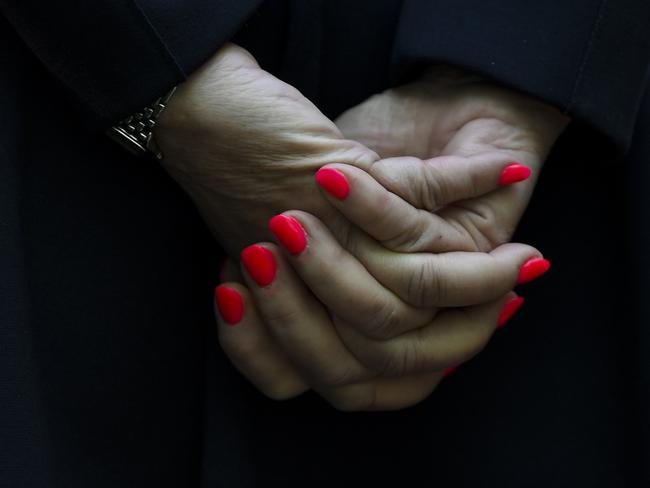 Julie Bishop's hands during her press conference at Parliament House. Picture: Lukas Coch/AAP