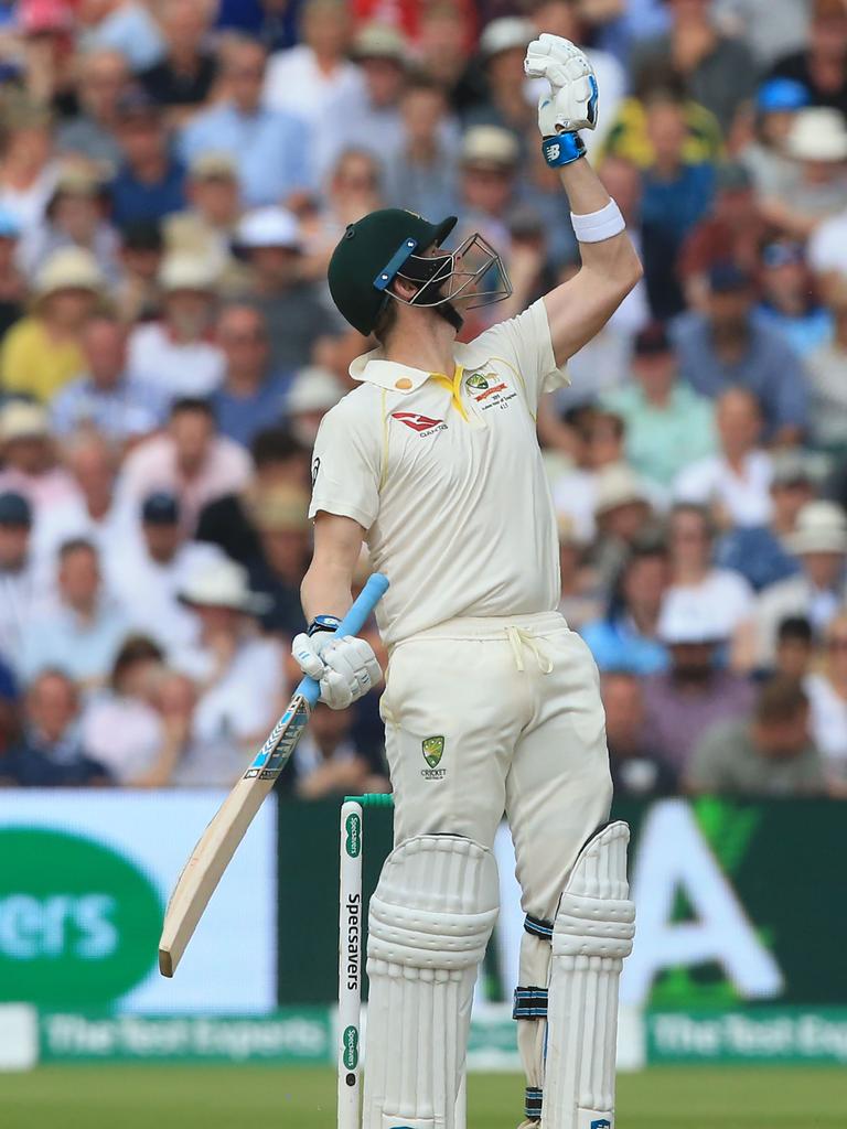 Steve Smith practises his flick to fine leg after a rare missed chance for more runs.