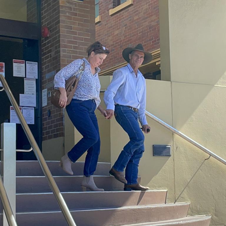 Samuel Camilleri (left) leaves Mackay courthouse after he was committed to the district court on charges of dangerous driving and assault occasioning bodily harm while armed/in company. Picture: Janessa Ekert