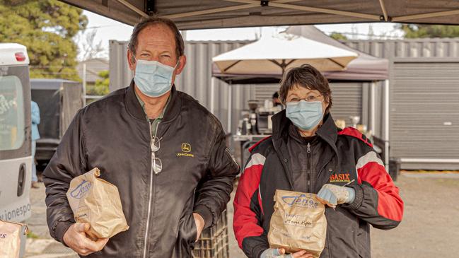 Melbourne Farmers Markets have continued through the pandemic as essential food retailers with stallholders and patrons adhering to strict safety measures. Picture: Melbourne Farmers Markets