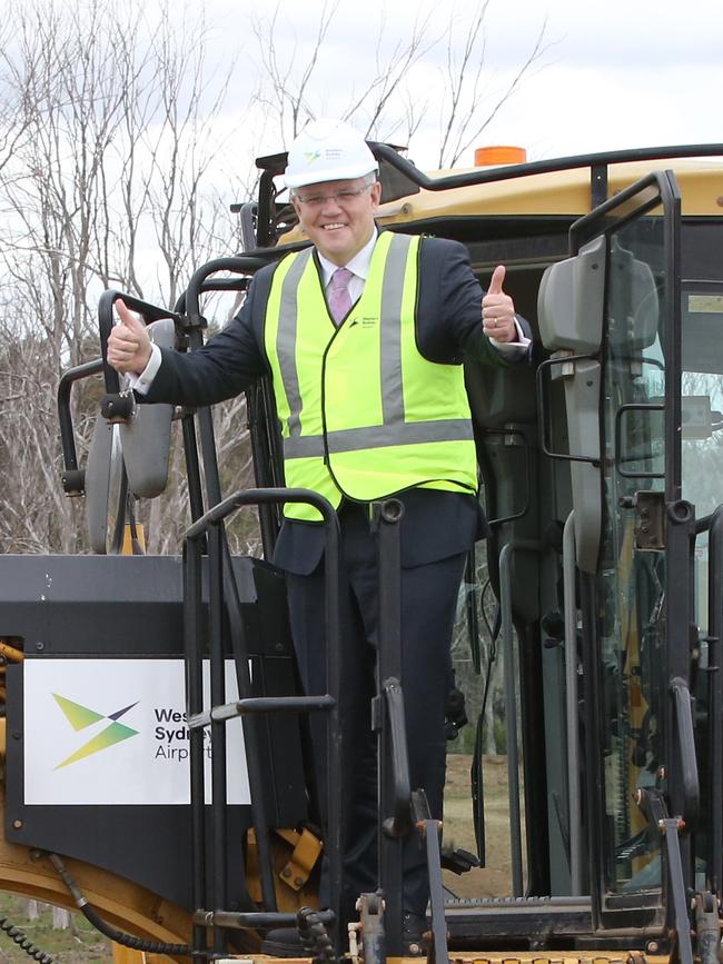 Prime Minister Scott Morrison pictured at Badgerys Creek to launch the start of digging for the construction of the Western Sydney Airport site. Picture: Richard Dobson