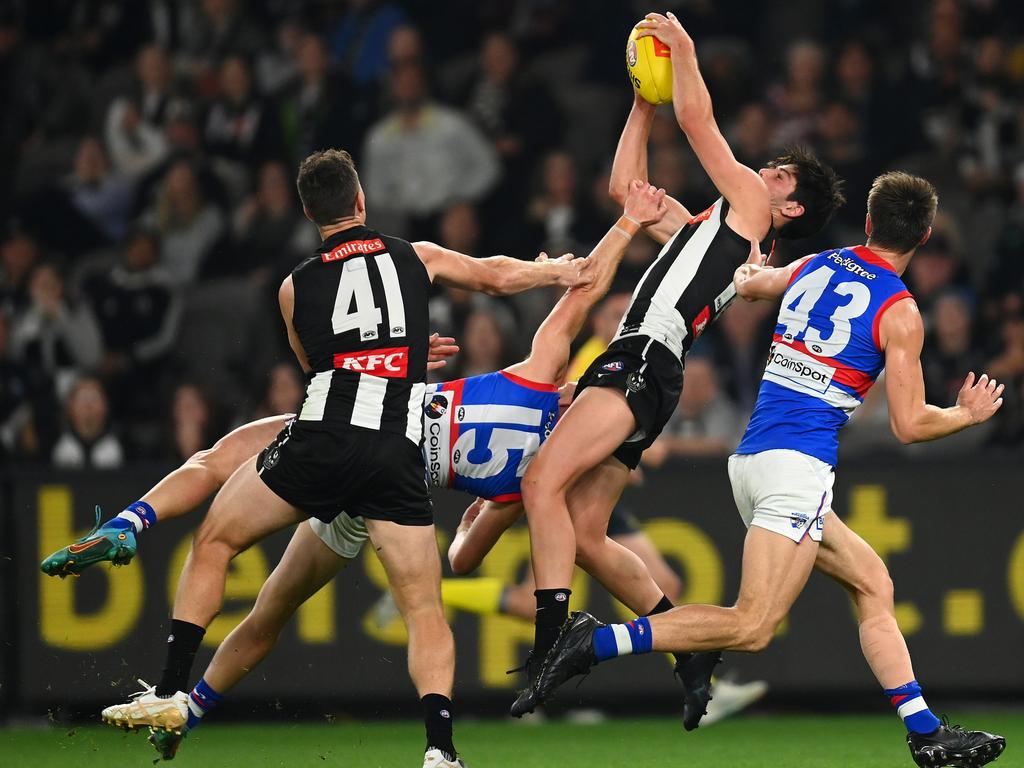 Oliver Henry is still a work in progress for the Magpies. Picture: Quinn Rooney/Getty Images