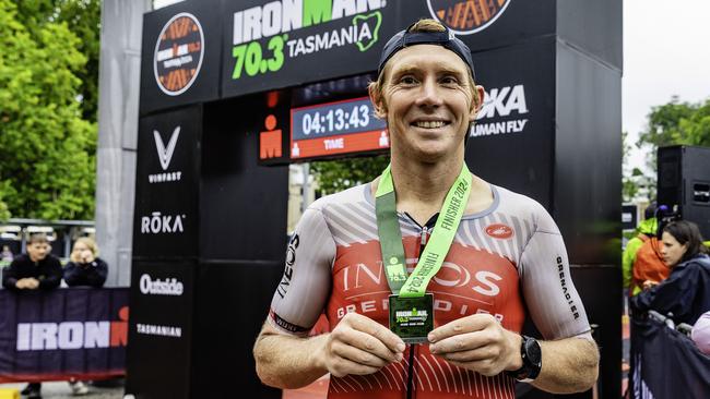 Tasmanian triathlete Cameron Wurf comes third in the Ironman 70.3 Tasmania in Hobart on Sunday 4th February 2024. Picture: Linda Higginson