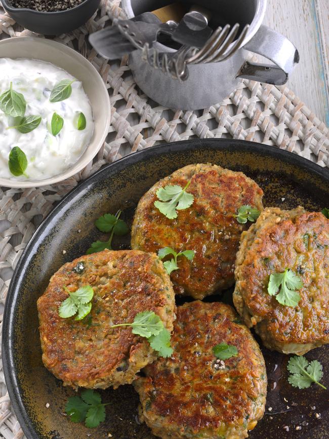 Spiced lentil and chickpea patties.