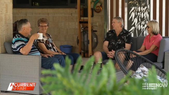 Brisbane neighbours David and Terry were disappointed to find out a cruise they paid for was no longer sailing to New Caledonia but would be stopping in their home city instead. Picture: A Current Affair/ Nine