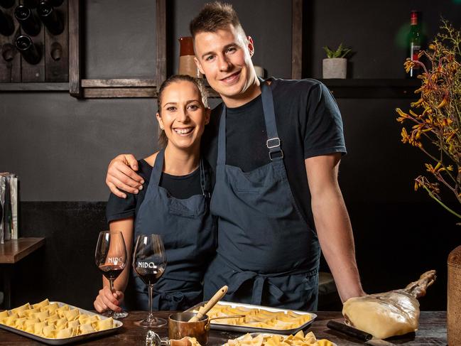 Chef couple Laura and Max Sharrad at their Hyde Park restaurant Nido.