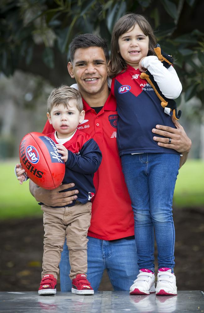 Neville Jetta with his kids, Kyree and Nalani, in September. Picture: Sarah Matray