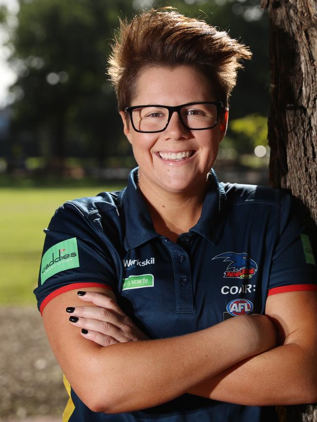 Adelaide Crows AFLW premiership coach Bec Goddard will be embedded in the Australian International Rules team. Picture: Alex Coppel.