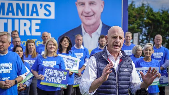 Premier Peter Gutwein and Liberal candidates at their campaign launch at Campbell Town last month. Picture: Rob Burnett