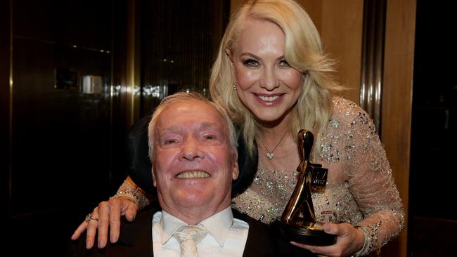 Kerri-Anne Kennerley and John Kennerley pose for photographs with her Gold Logie for the TV Week Logie Hall of Fame at the 2017 Logie Awards. Picture: Tracey Nearmy/AAP