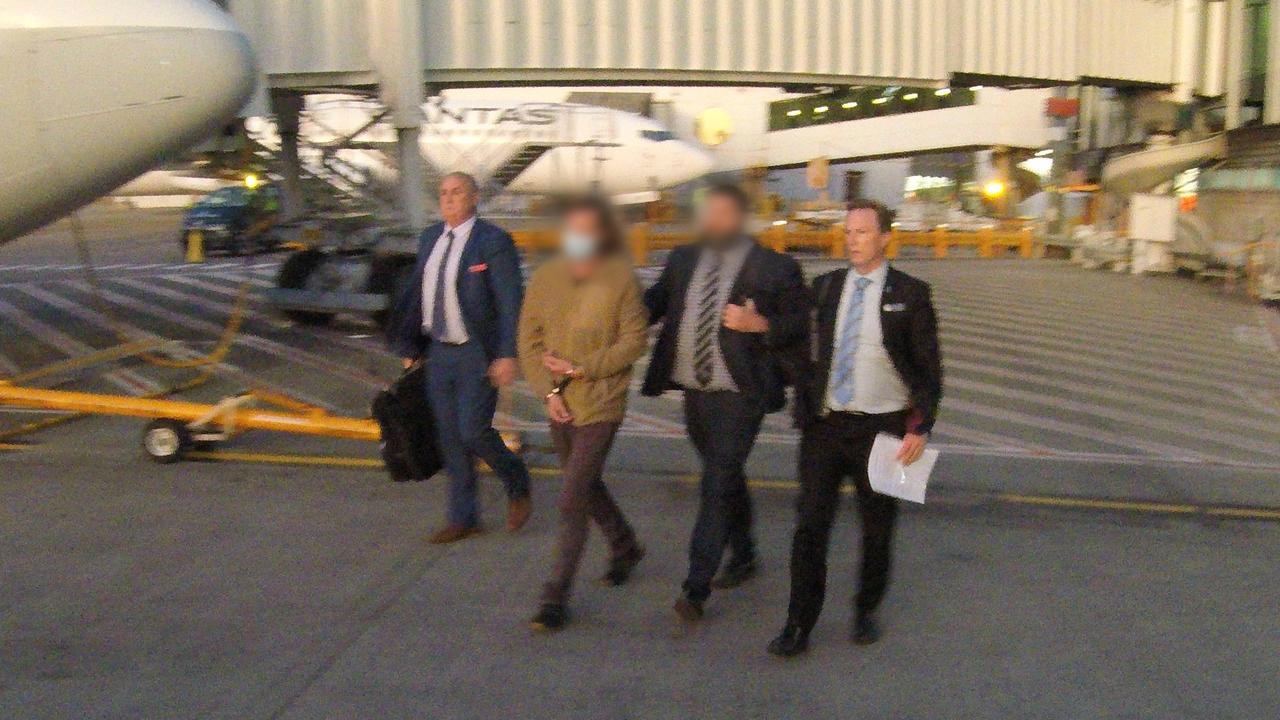 Tobias Friedrich Moran, formerly known as Tobias Suckfuell, arriving at Sydney Airport after being extradited from Western Australia last week. Picture: AAP / Supplied by NSW Police NO ARCHIVING, EDITORIAL USE ONLY