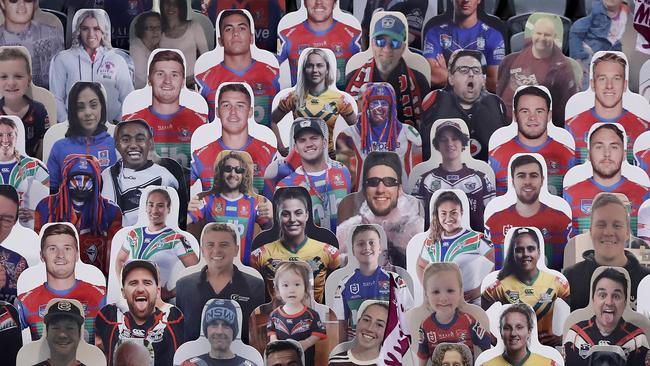 Some of the cardboard cut-outs in the crowd at Gosford for the Manly-Bulldogs match. Picture: Getty