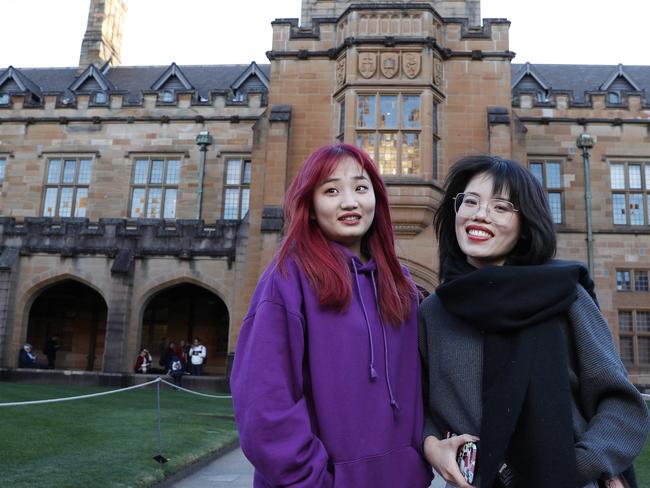 Chinese students Adrian Hanhui Zi (left) and Cloris Jiang at Sydney University. Picture: John Feder/The Australian.