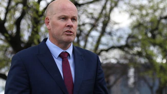 Labor MP Shane Broad speaks to the media on Parliament Lawns in Hobart on Wednesday, September 6, 2023.