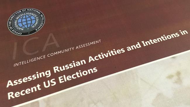 A part of the declassified version of the Intelligence Community Assessment on Russia's efforts to interfere with the US political process. Picture: AP/Jon Elswick