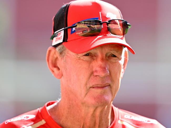 BRISBANE, AUSTRALIA - MARCH 23: Coach Wayne Bennett is seen during a Dolphins NRL training session at Suncorp Stadium on March 23, 2023 in Brisbane, Australia. (Photo by Bradley Kanaris/Getty Images)