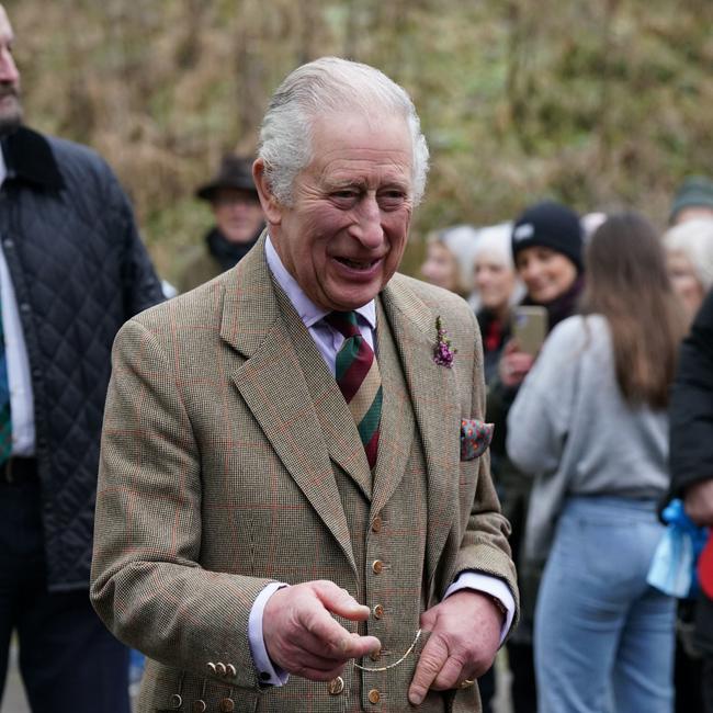 King Charles smiles as he visits Aboyne and Mid Deeside Community Shed in Scotland (Photo by Andrew Milligan/WPA Pool/Getty Images)