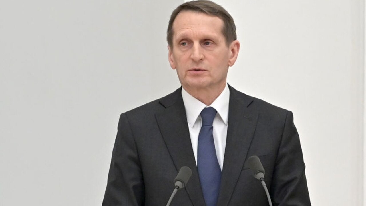 Sergei Naryshkin, director of the Russian Foreign Intelligence Service, was humiliated during a meeting of the Russian Security Council at Moscow's Kremlin. Picture: Alexei Nikolsky/TASS via Getty Images.