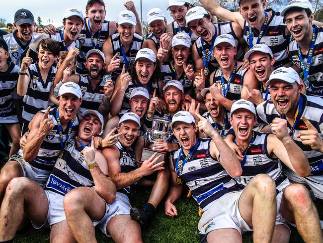 Top effort: Strathfieldsaye won the 2019 Bendigo Football League premiership, beating Eaglehawk in the grand final. Picture: SAA Imaging