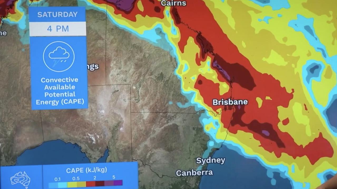 Connective Available Potential Energy, which helps to drive thunderstorms, is building around Queensland this weekend. Picture: BOM.