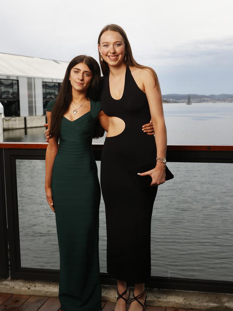 Rosa Ait Khelifa and Lara Milford. Fahan School leavers dinner 2023 at Franklin Wharf. Picture: Nikki Davis-Jones